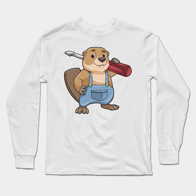 Beaver as Craftsman with Slotted screwdriver Long Sleeve T-Shirt by Markus Schnabel